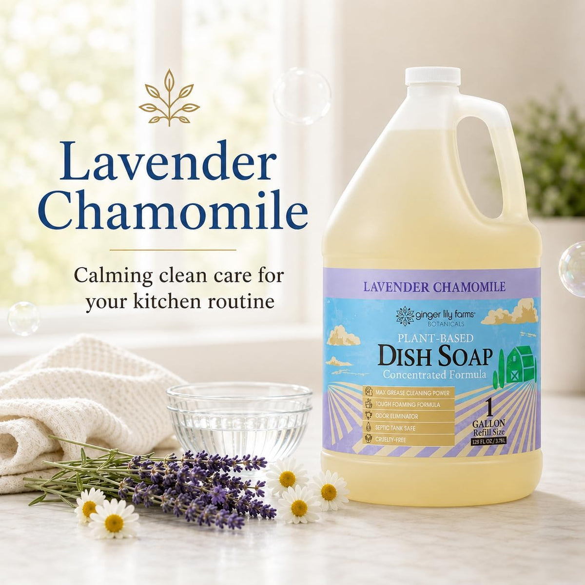 Ginger Lily Farms Botanicals Liquid Dish Soap, 128oz, Lavender Chamomile