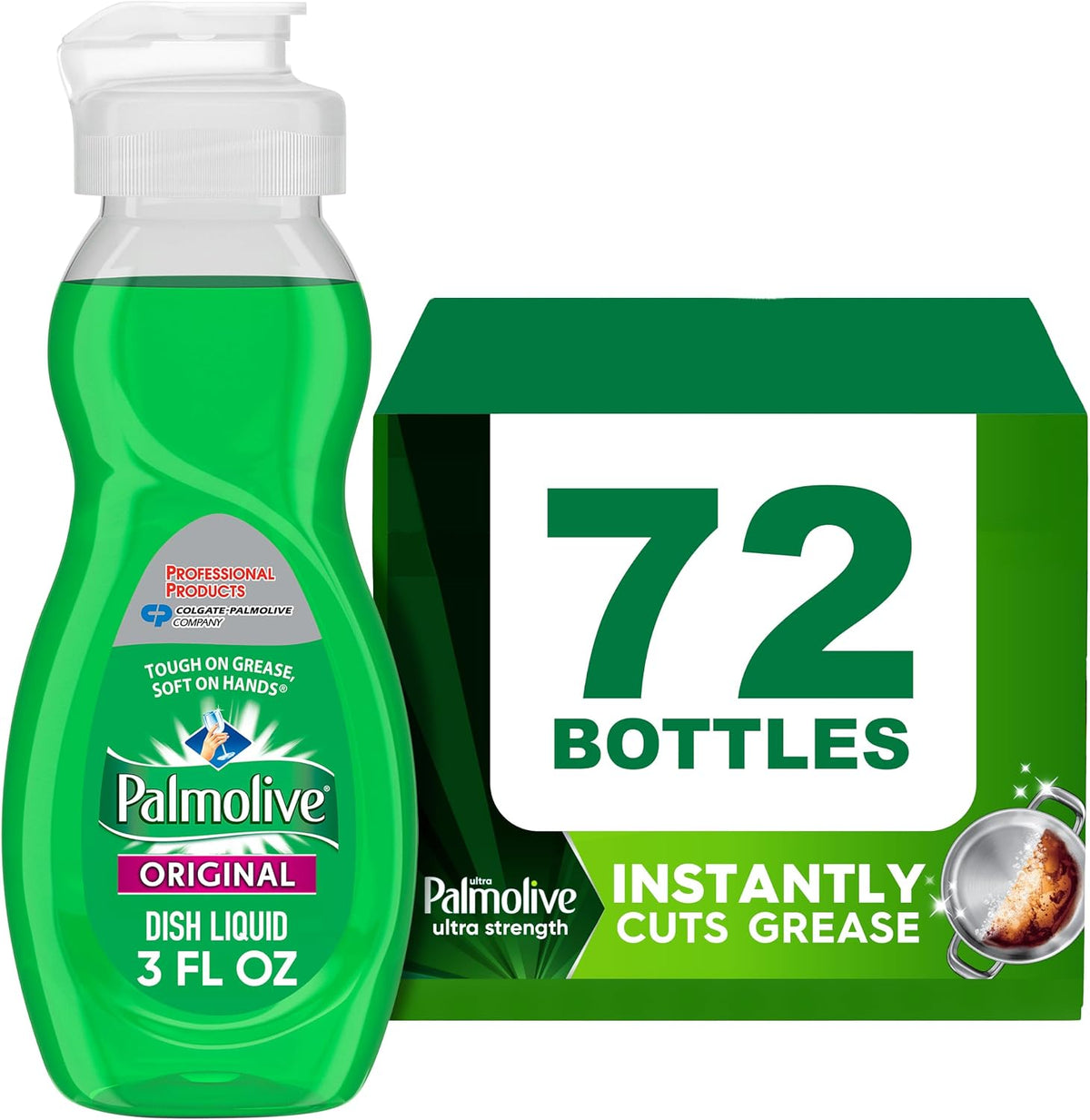 PALMOLIVE Dishwashing Liquid, Travel Dish Soap, Original Scent, Green, 3 Fluid Ounce Bottle (Case of 72) - Total of 216 Fluid Ounces - Dishwashing Liquid - Kitchen Soap & Cleaning Supplies
