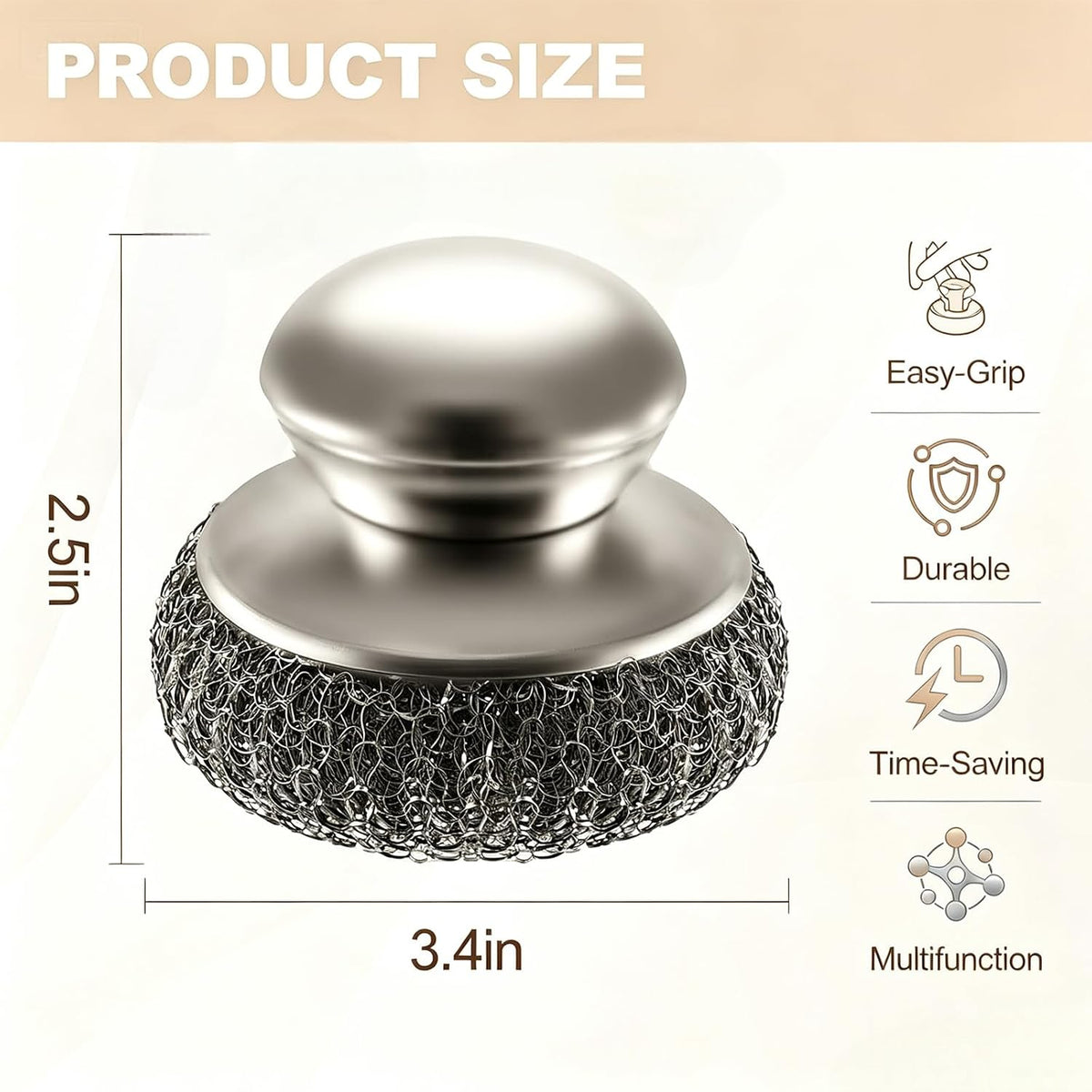 Steel Wool Scrubber, Stainless Steel Scrubber Set-1PCS Dishe Scrubber with Handle with 4PCS Replacement Steel Wool Pads, for Cleaning Dishes, Stoves, Pots and Pans, Grill, Wash Sink, Kitchen