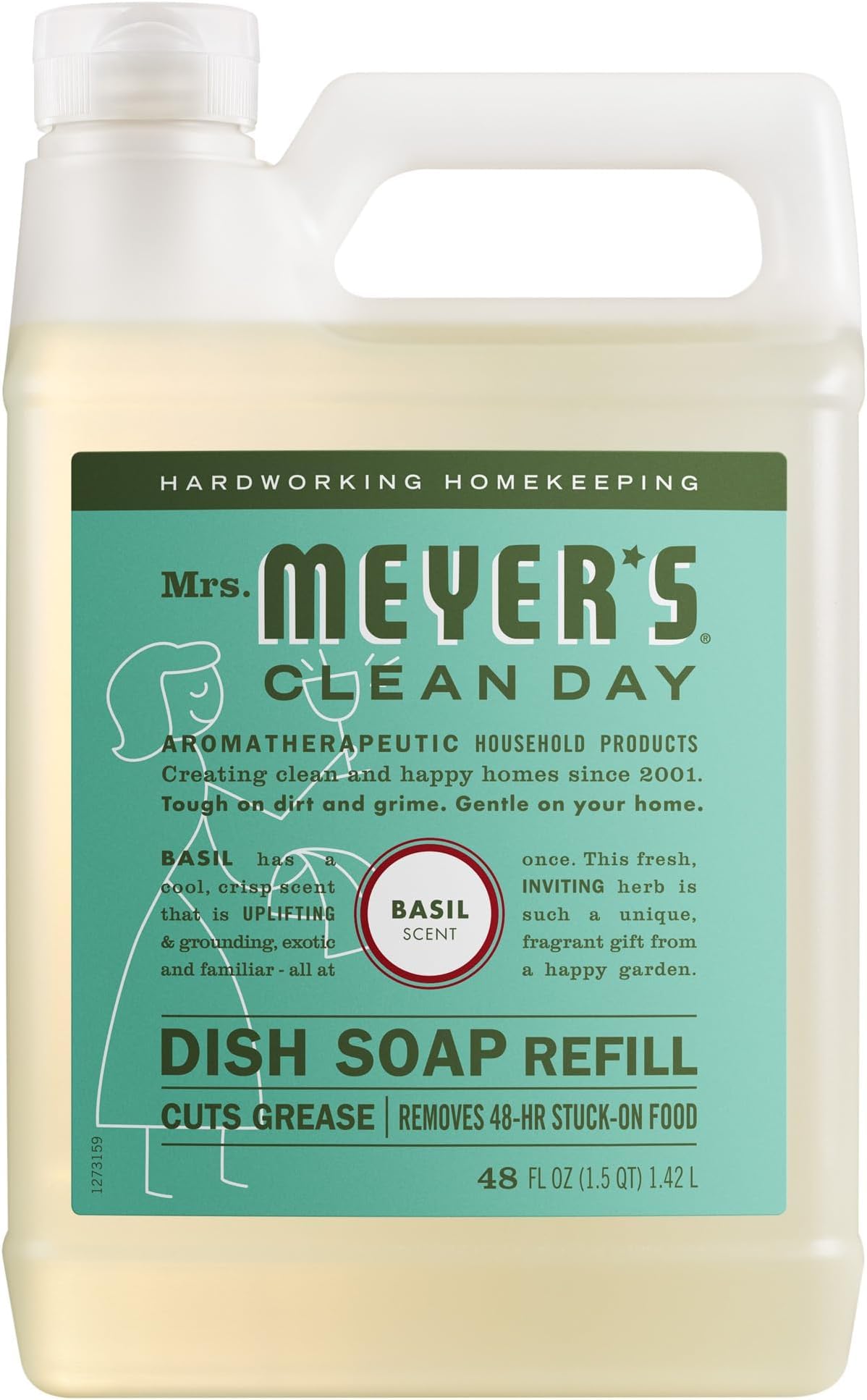 MRS. MEYER'S CLEAN DAY Liquid Dish Soap Refill, Basil, 48 fl. oz