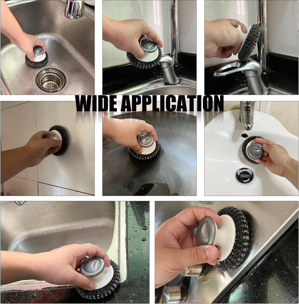 Stainless Steel Wool Scrubber with Handle, Heavy Duty Dish Scrubber, Steel Brush for Cleaning Pots, Pans, Grills, Sink (4 Pack)