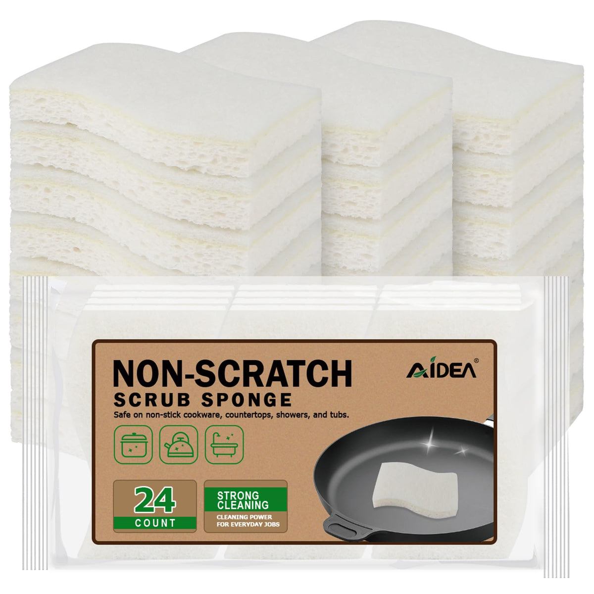 AIDEA Sponges Kitchen, Heavy Duty Scrub Sponge-24Count, Sponges for Dishes