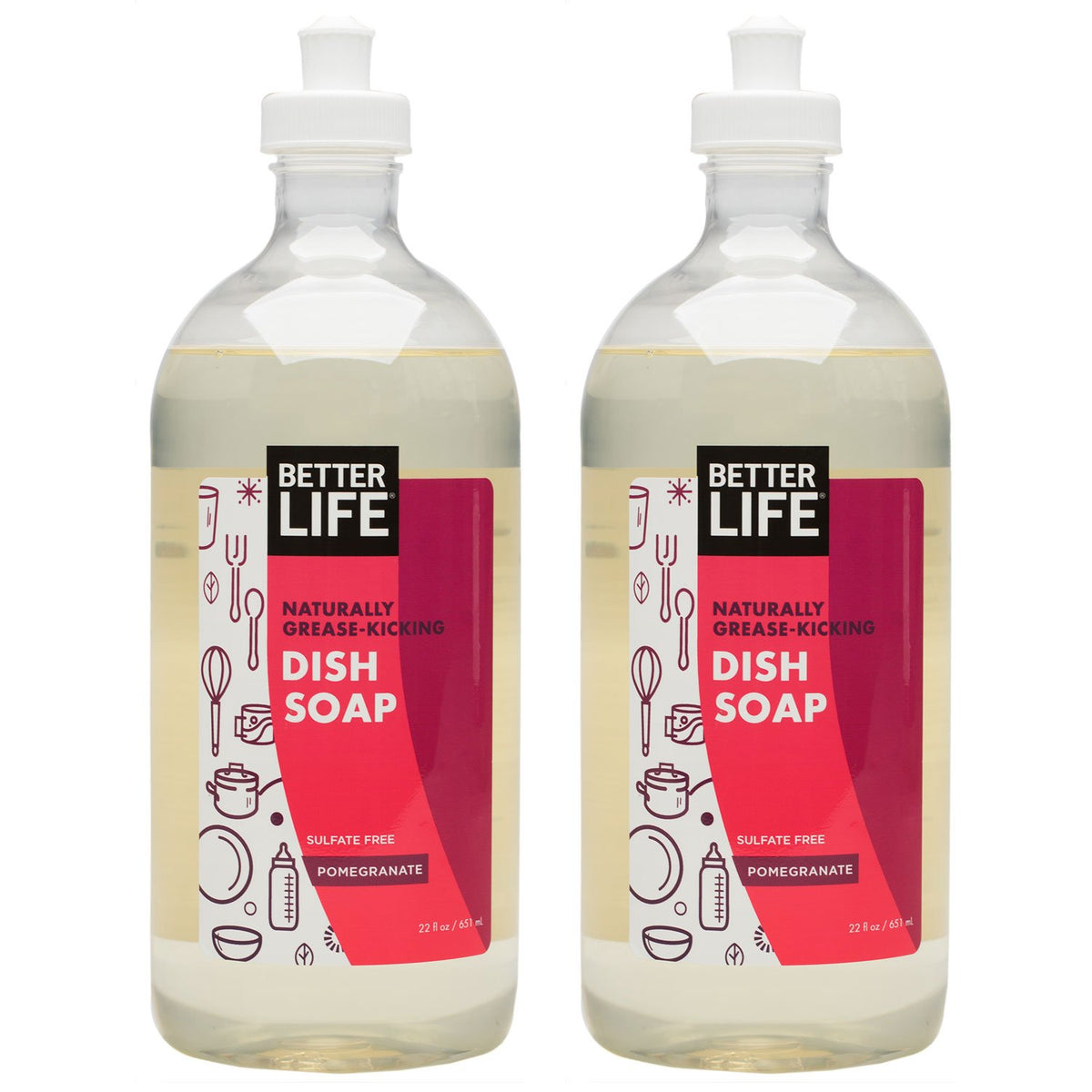 Better Life Dish Soap - Liquid Dishwashing Soap with Vitamin E and Aloe for Home & Kitchen Sink - No Gloves Required Kitchen Soap for Sensitive Skin - 22oz (Pack of 2) Lemon Mint