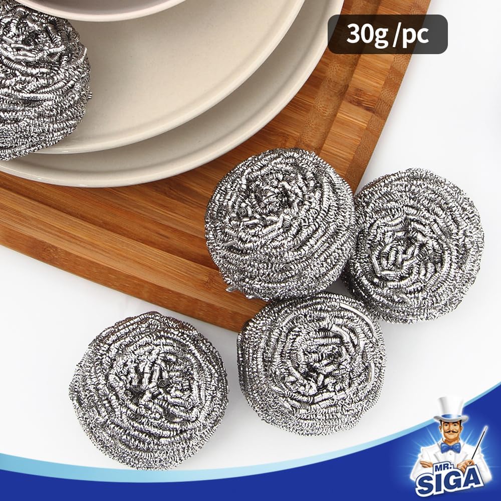 MR.SIGA Stainless Steel Scourer, Steel Wool Scrubbers, Pack of 6