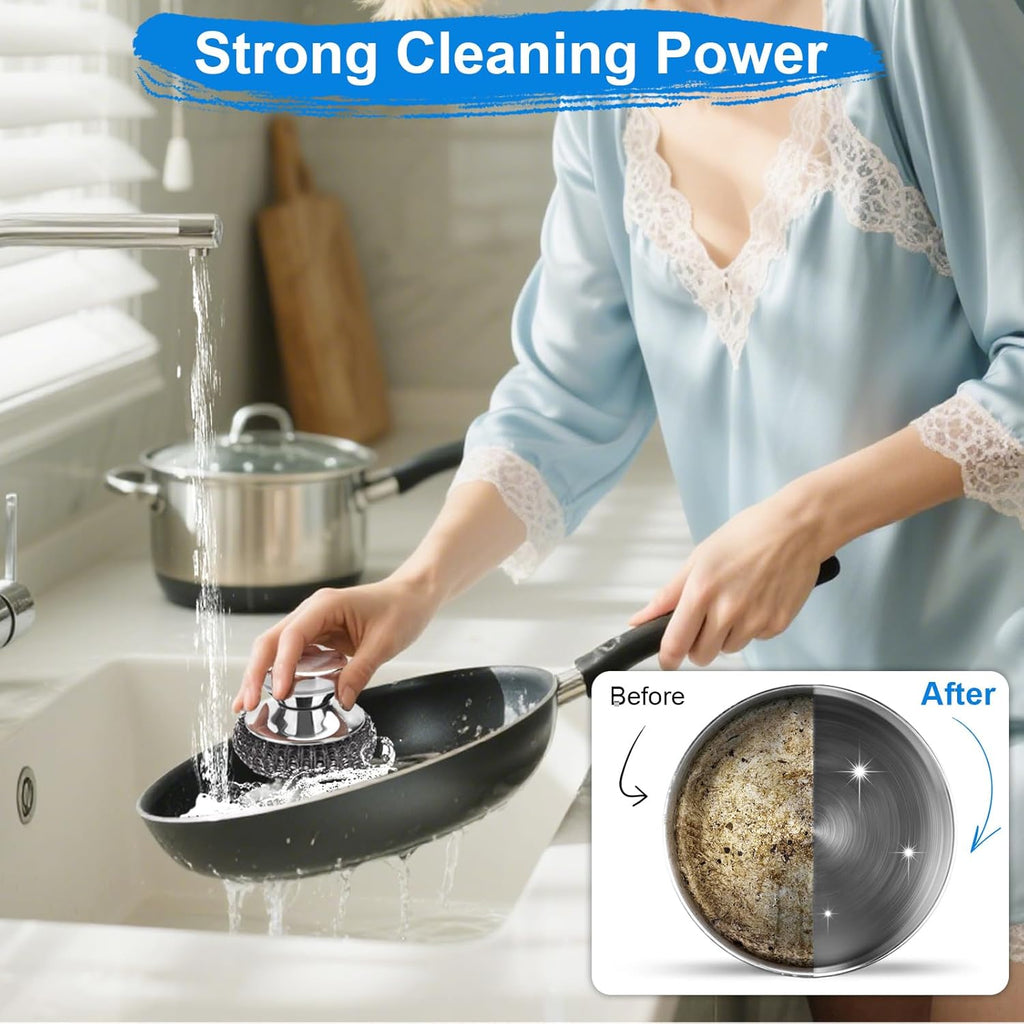 7PCS Steel Wool Scrubber Pads with 1PCS Handle