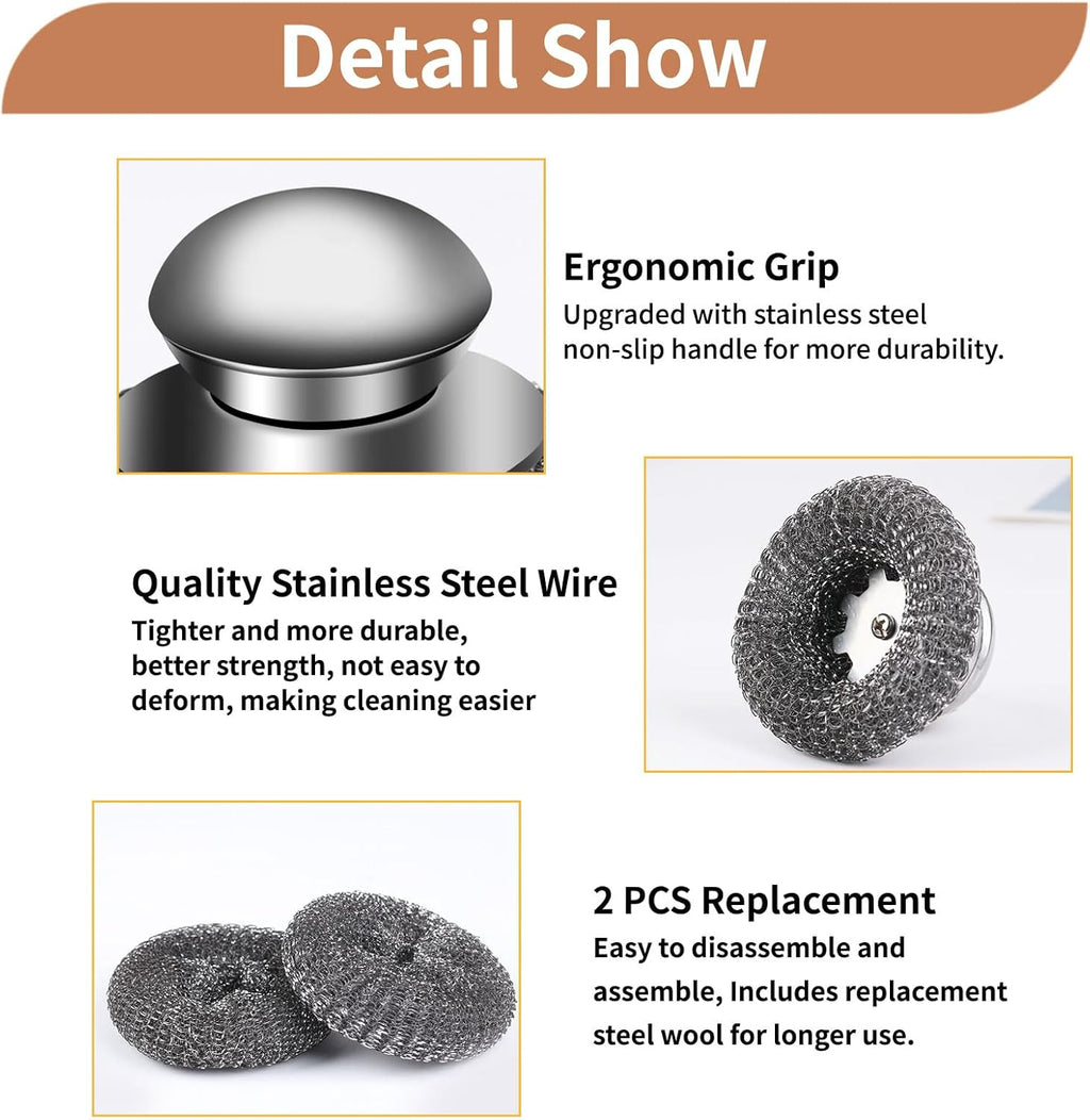 4pcs Steel Wool Scrubber with Replacement Wire Sponge Pads, Steel Scrubber