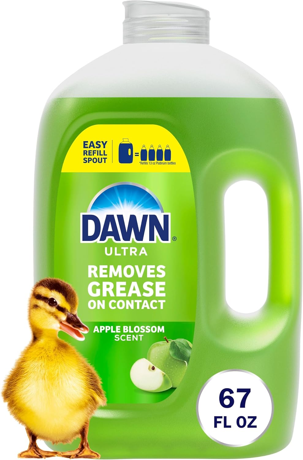 Dawn Ultra Dish Soap Refill Jug, Large Size Liquid Dishwashing Detergent, Powerful Dish Soap for Grease, Apple Blossom Scent, 67oz