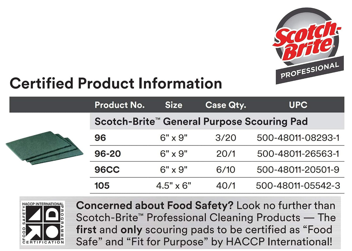 3M Scotch-Brite General Purpose Scouring Pad 105, 4.5 in x 6 in, 40/Case