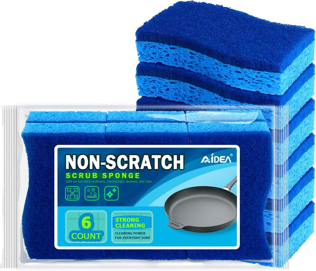 AIDEA Sponges Kitchen-6Count, Non Scratch Scrub Sponge, Dish Sponges