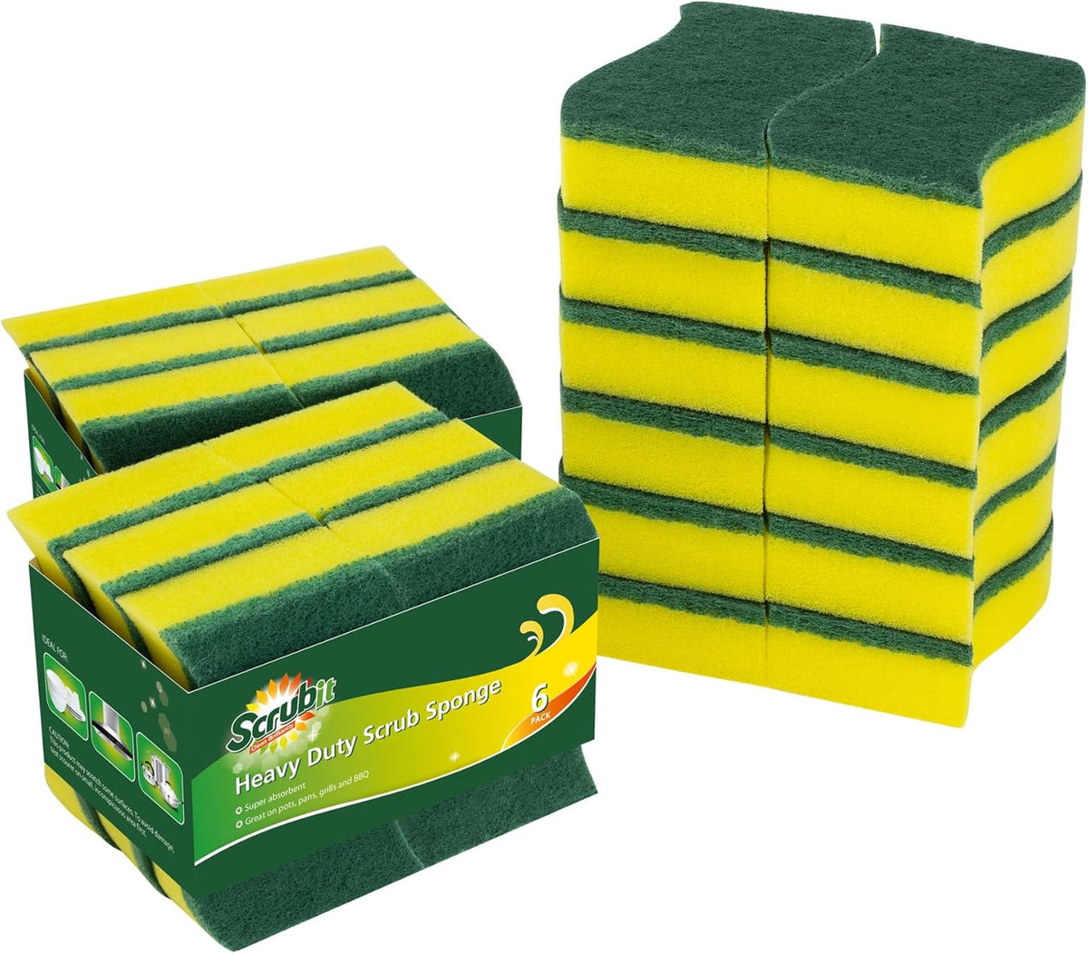 (24 Pack) Heavy Duty Scrub Sponges by SCRUBIT – Kitchen Dish, Sink and Bathroom Cleaning Scrubber Sponge - with Non-Smell Scouring Pad [New Packaging]