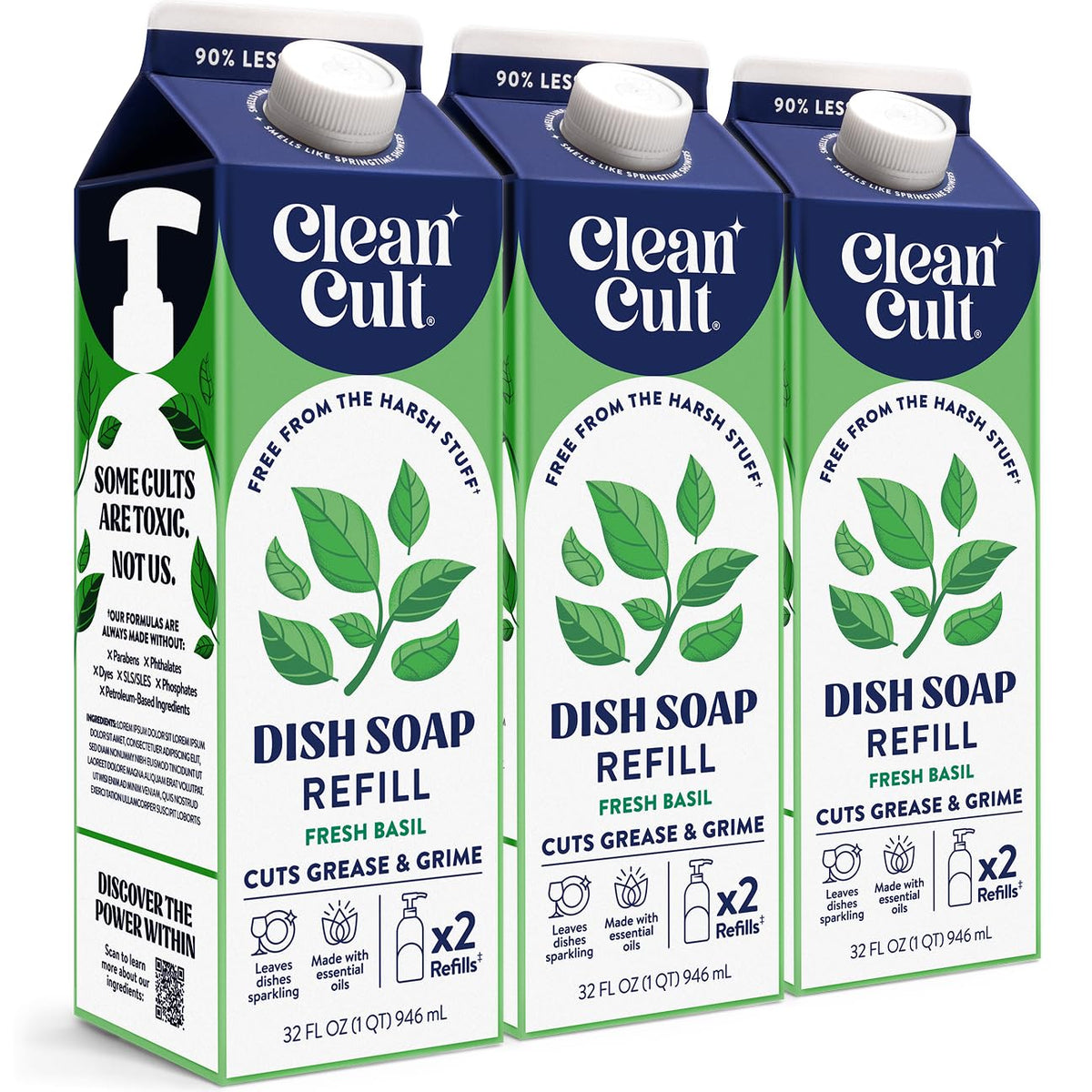 Cleancult Dish Soap Liquid Refill (32oz, 1 Pack) - Plant Based Cleaning Power - Dish Soap that Cuts Grease & Grime - Free of Harsh Chemicals - Uses 90% Less Plastic - Lemon Verbena