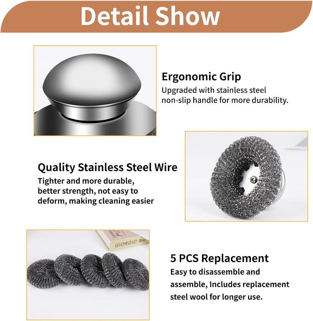 6pcs Steel Wool Scrubber with Wire Sponge Pads, Stainless Steel Scrubber