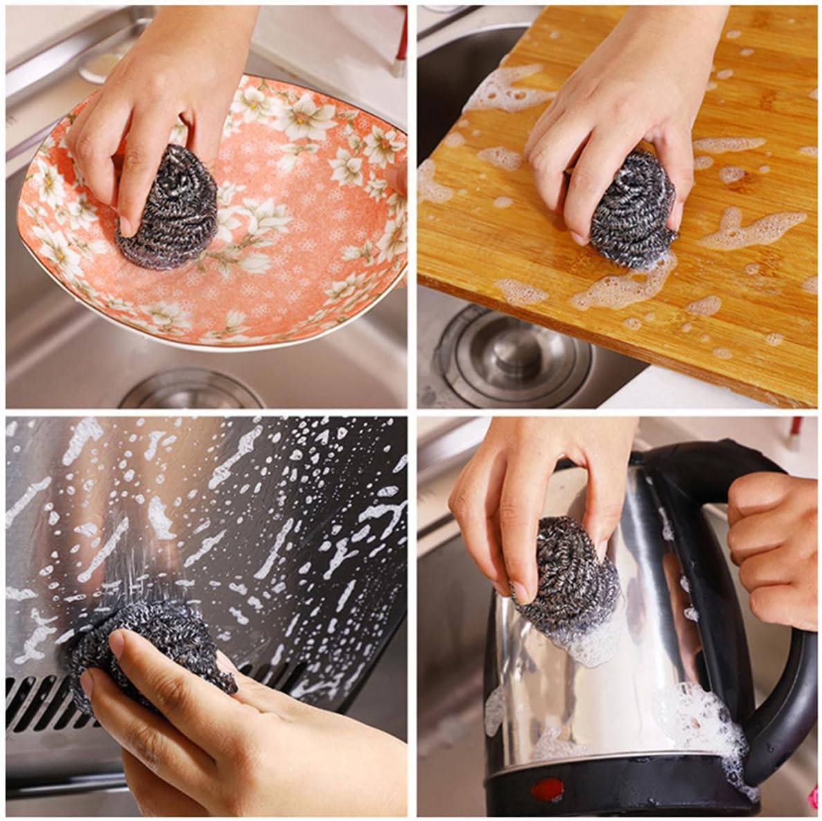 20 Pack Steel Wool Scrubbers, 2.36 Inch Stainless Steel Cleaning Pads, Heavy Duty Scouring Pads for Pots and Pans, Non-Scratch Kitchen Scrubber for Dishes, Grills, and Cookware