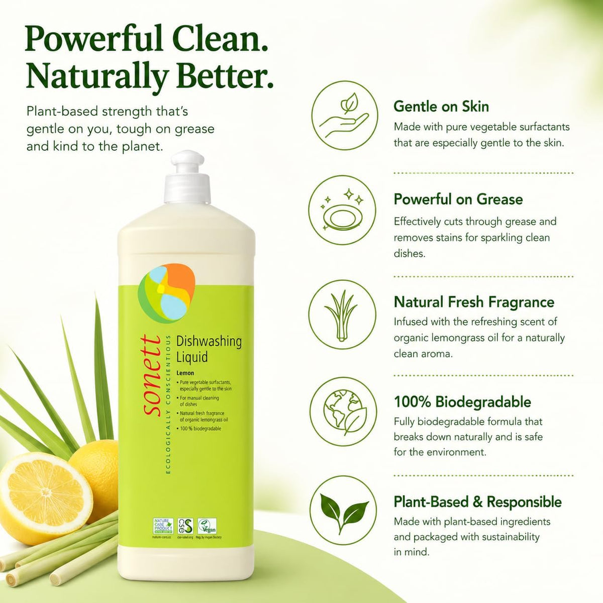 Sonett Organic Dishwashing Liquid Organic 100% Biodegradable Lemon, 34 Fl.Oz (1 Count)