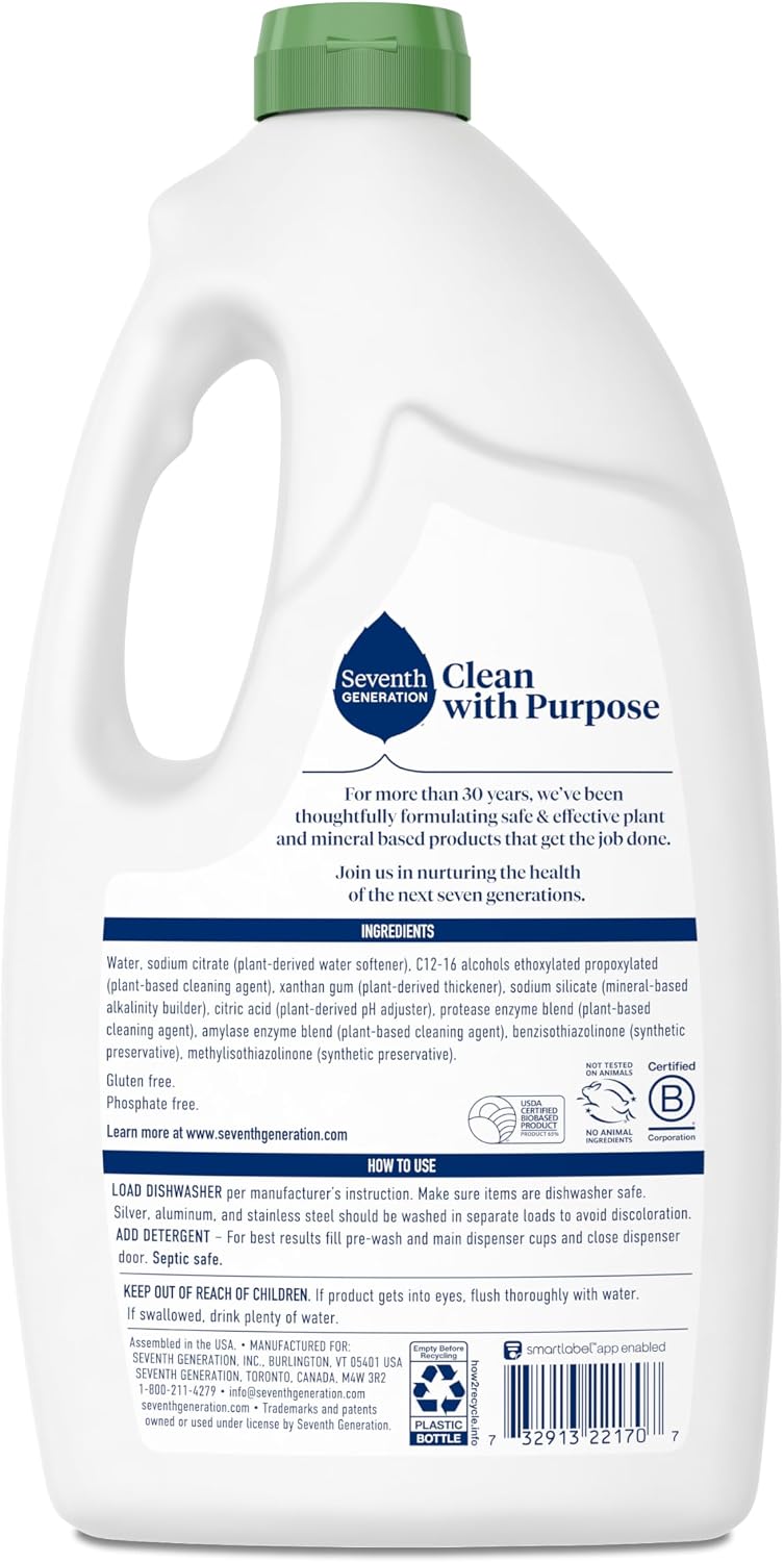 Seventh Generation Dishwasher Detergent Gel Free & Clear Dish Detergent Liquid Soap 42 Oz Pack Of 6