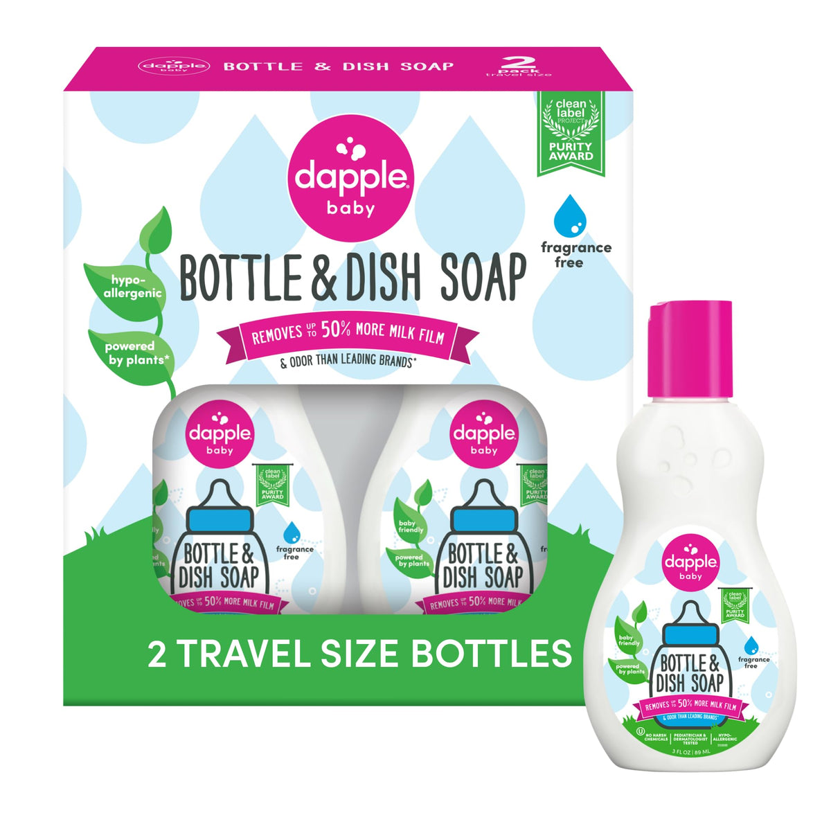 Dapple Baby - Fragrance Free Bottle & Dish Soap - 16.9 fl oz (3 Pack)