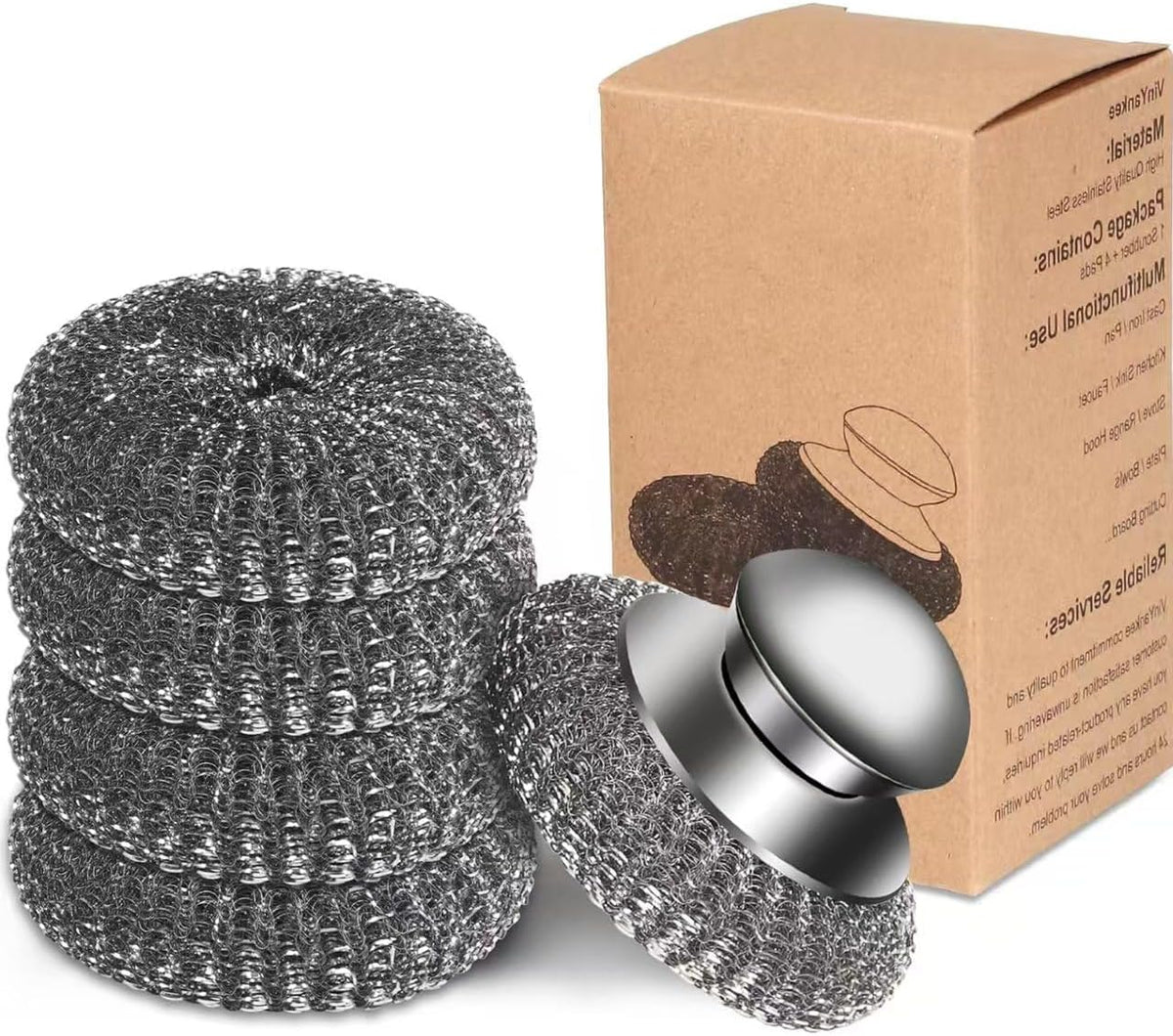 5Pcs Steel Wool Scrubber for Pots Pans Heavy Duty Cleaner-Stainless Steel
