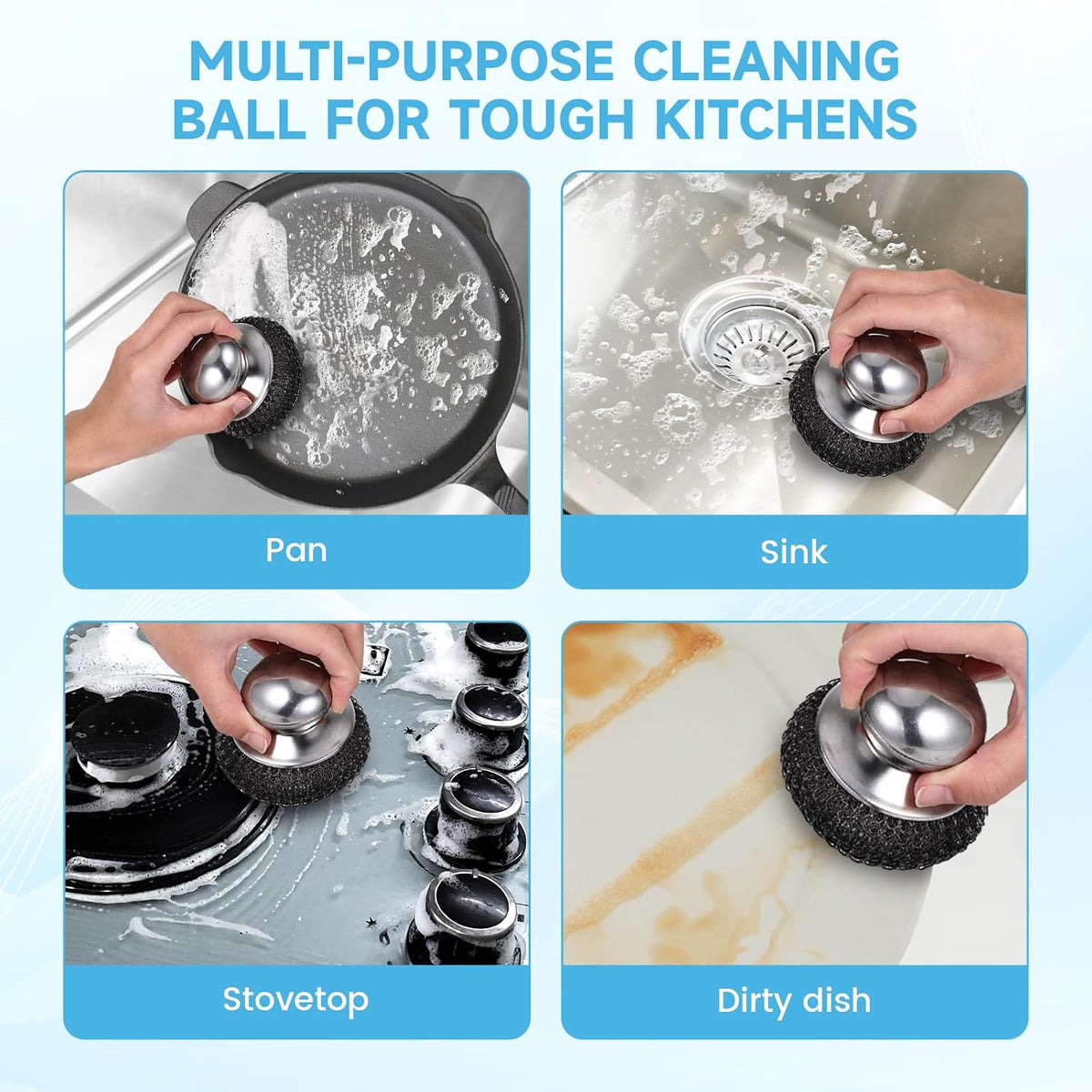 6 Pcs Steel Wool Scrubber, Stainless Steel Scrubber for Cleaning Kitchen and Household Stubborn Messes from Stoves Pans Pots Grill Sink, Replacement Wire Brush Set (Only Replacement Pad)