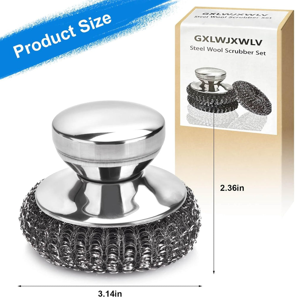 5PCS Stainless Steel Scrubber Pads, with 2Pcs Handle
