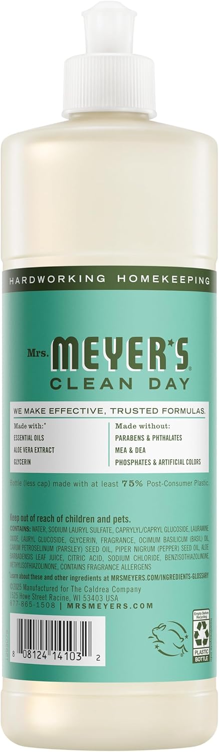 MRS. MEYER'S CLEAN DAY Liquid Dish Soap, Basil, 16 fl oz, 3 Pack