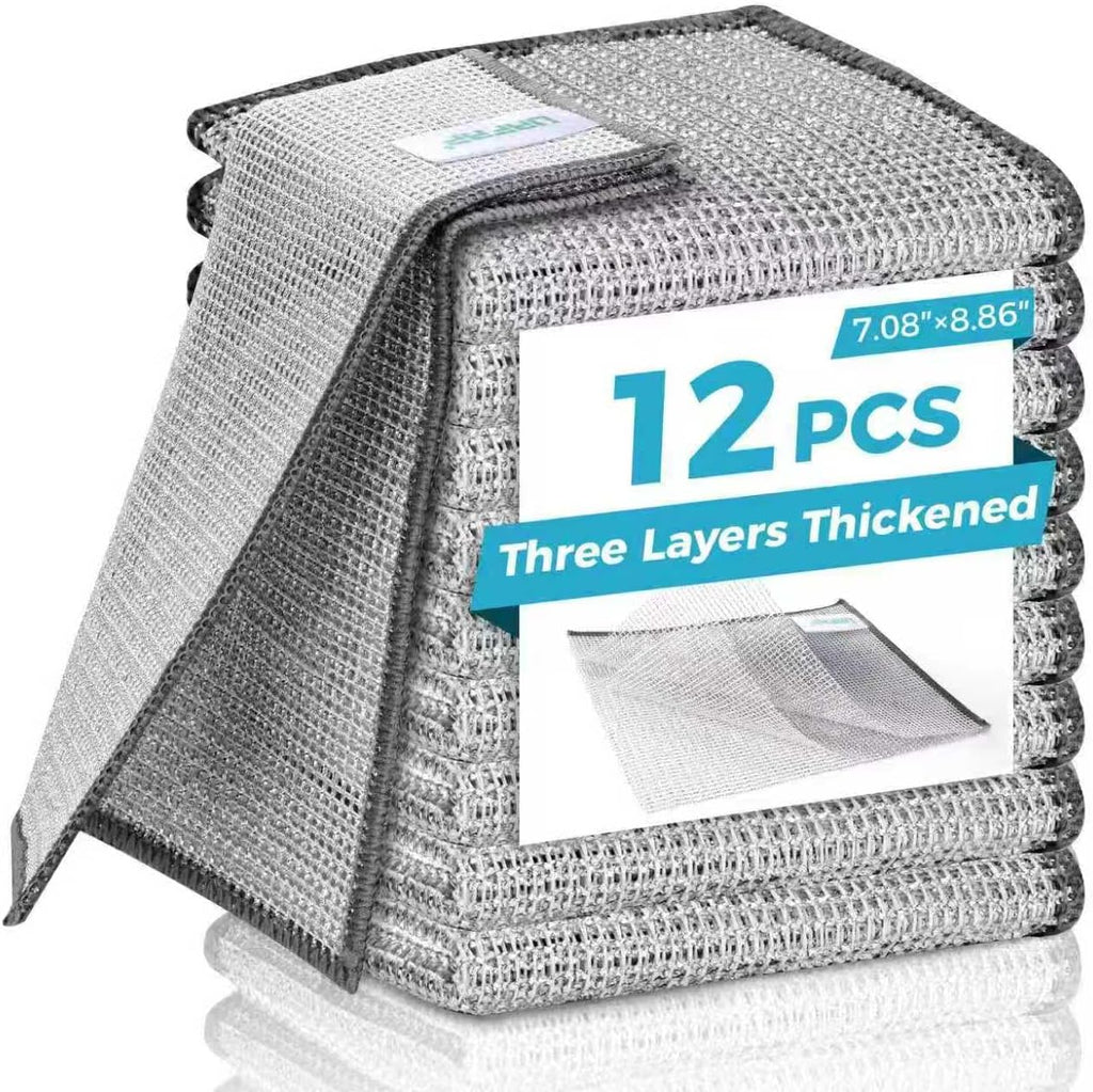 Forggon Non Scratch Wire Dishcloth,New Upgrade 3-Layer,12pcs,7.08"X8.86"
