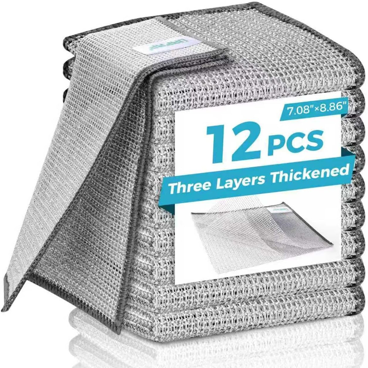 Forggon Non Scratch Wire Dishcloth,New Upgrade 3-Layer,12pcs,7.08"X8.86"