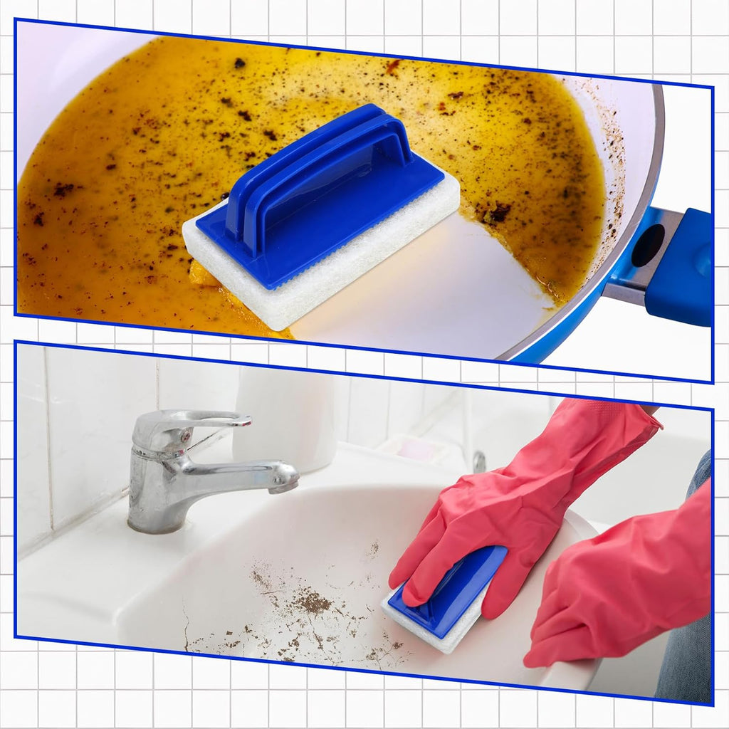 Maxdot 18 Pcs Handled Bath Scrubber Sponge Scrub Pad with Handle Cleaning
