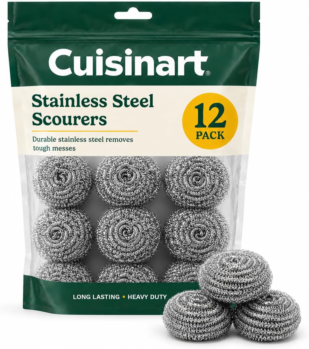 Cuisinart Stainless Steel Wool Scrubber, 12-Pack, Heavy Duty
