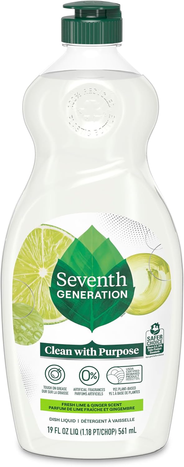 Seventh Generation Dish Soap Fresh Lime & Ginger Scent 1 count Dishwashing Soap Dish Detergent Liquid Soap 19 oz