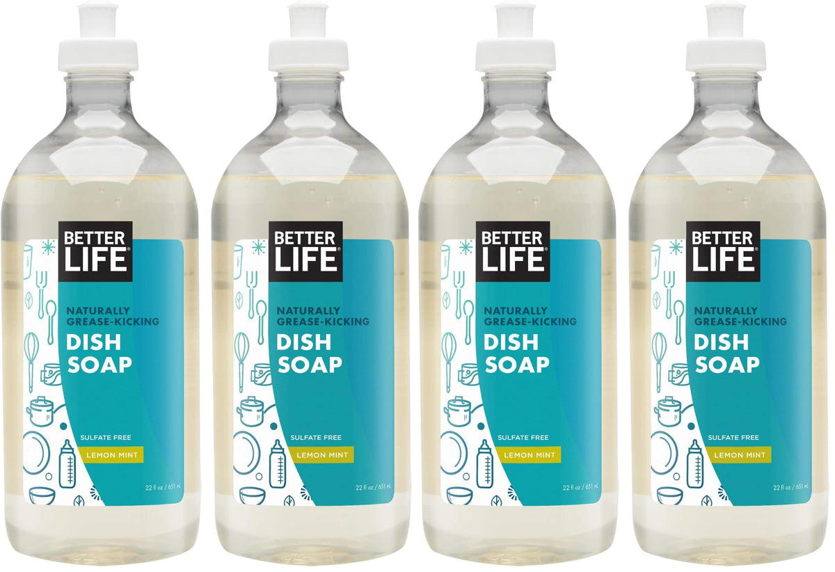 Better Life Dish Soap - Liquid Dishwashing Soap with Vitamin E and Aloe for Home & Kitchen Sink - No Gloves Required Kitchen Soap for Sensitive Skin - 22oz (Pack of 2) Lemon Mint