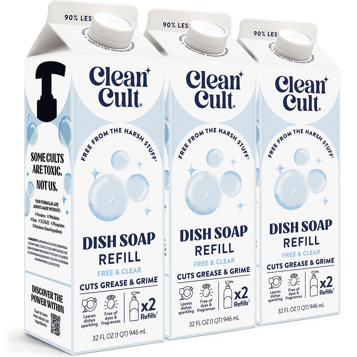 Cleancult Dish Soap Liquid Refill (32oz, 1 Pack) - Plant Based Cleaning Power - Dish Soap that Cuts Grease & Grime - Free of Harsh Chemicals - Uses 90% Less Plastic - Lemon Verbena