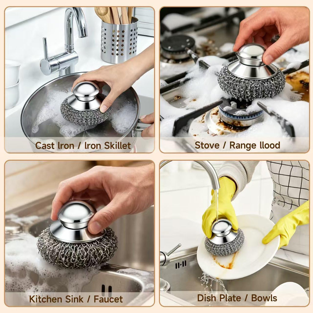 5Pcs Steel Wool Scrubber for Pots Pans Heavy Duty Cleaner-Stainless Steel