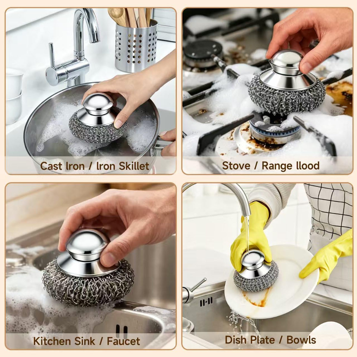 5Pcs Steel Wool Scrubber for Pots Pans Heavy Duty Cleaner-Stainless Steel