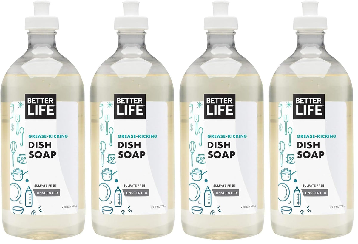 Better Life Dish Soap - Liquid Dishwashing Soap with Vitamin E and Aloe for Home & Kitchen Sink - No Gloves Required Kitchen Soap for Sensitive Skin - 22oz (Pack of 2) Lemon Mint