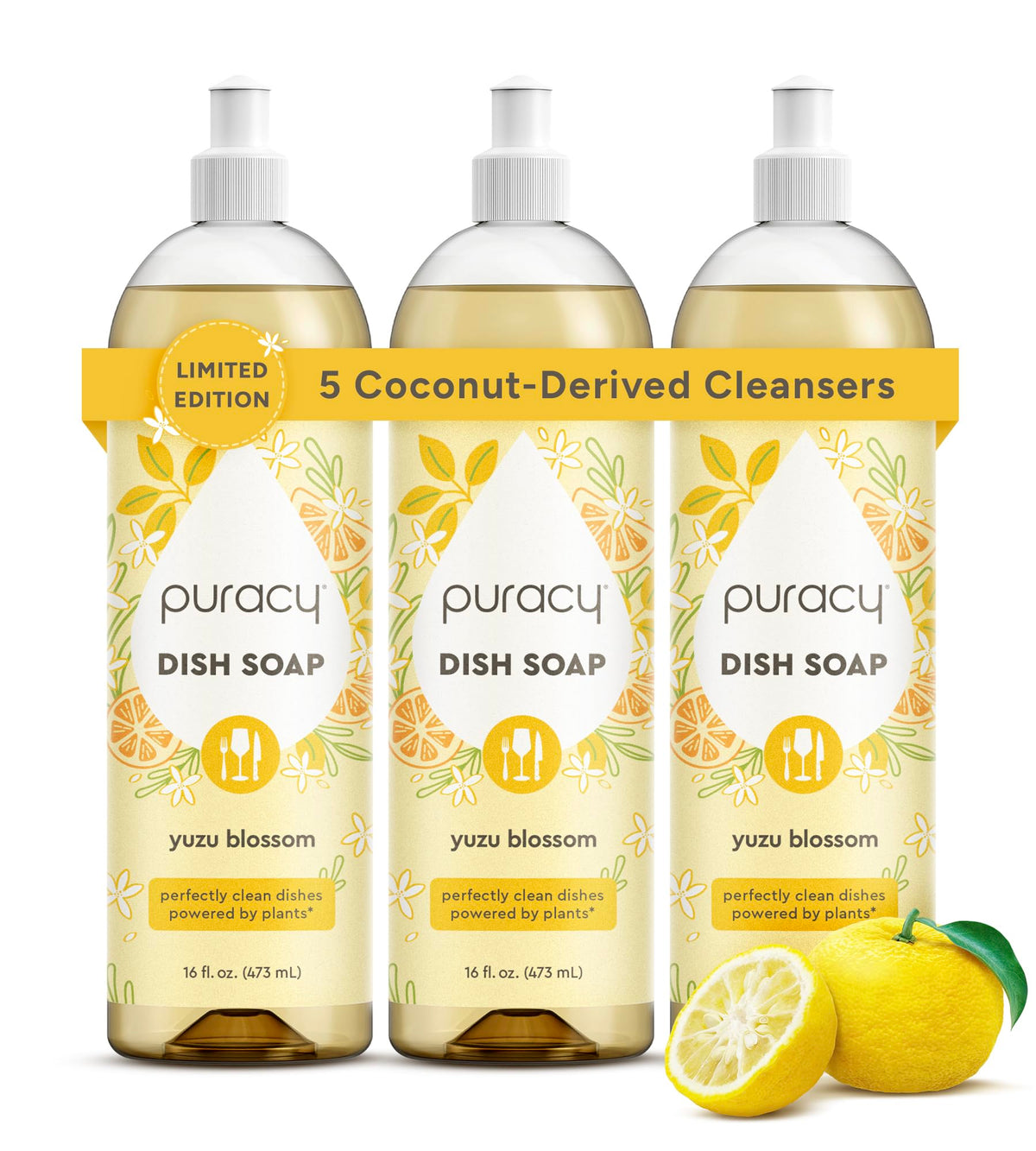 Puracy Natural Dish Soap Refill - Skin-Softening Plant-Based Liquid Dishwashing Detergent Soap, Clean-Rinsing Water-Sheeting Formula (Green Tea & Lime, 48 fl oz)