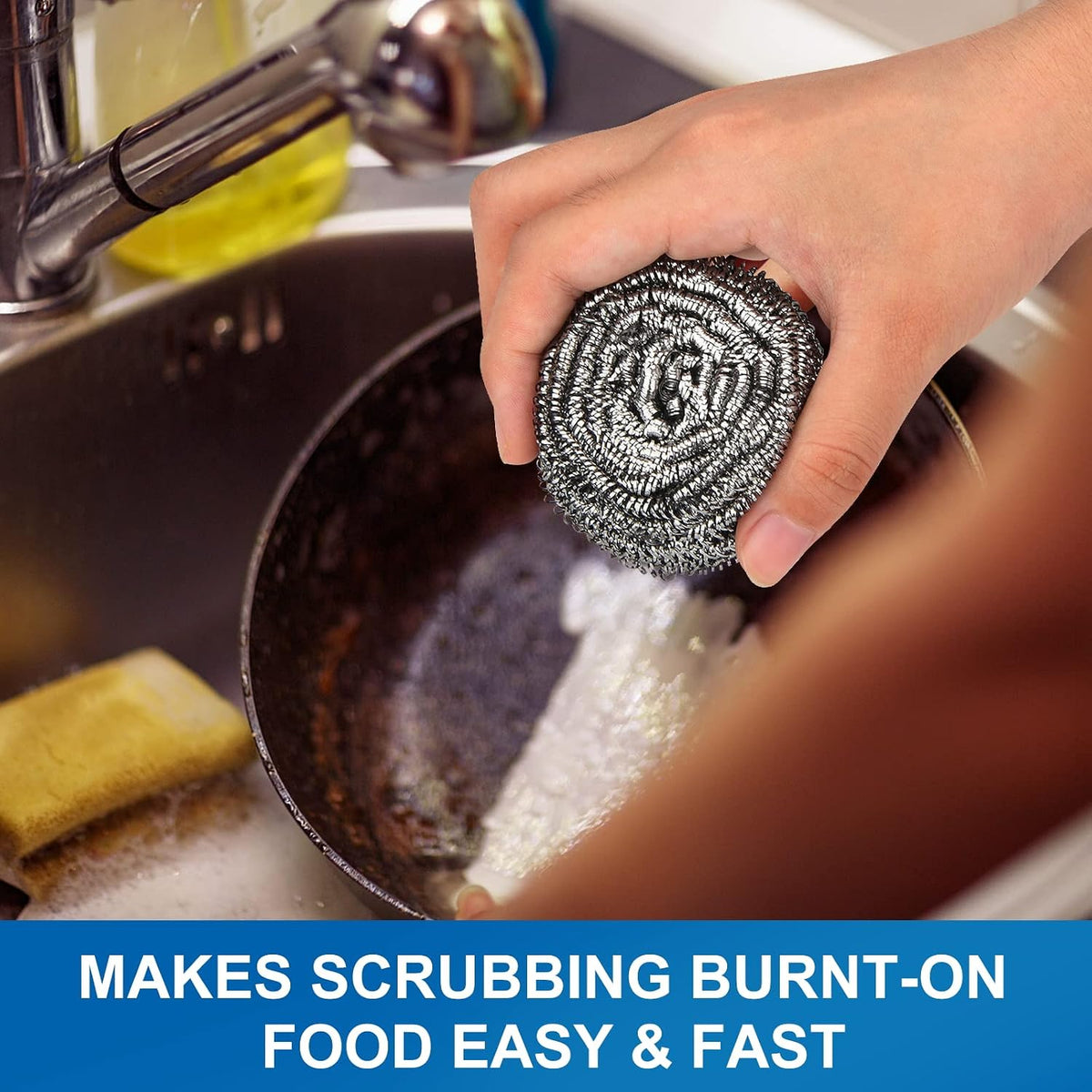18 Pack Stainless Steel Scrubber, Steel Wool Srubber for Scouring Stubborn Messes from Pots and Pans, Stoves,Broiler Racks,Grills and More