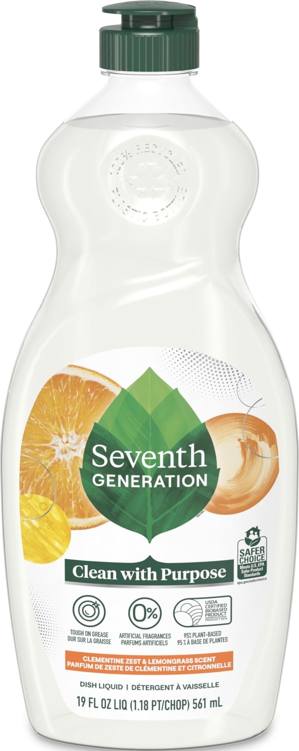 Seventh Generation Dish Soap Fresh Lime & Ginger Scent 1 count Dishwashing Soap Dish Detergent Liquid Soap 19 oz
