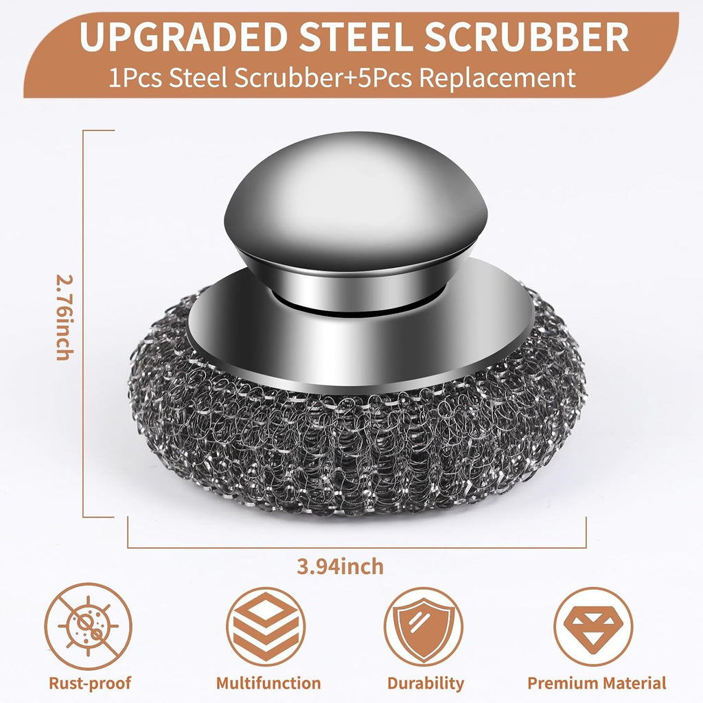 6pcs Steel Wool Scrubber with Wire Sponge Pads, Stainless Steel Scrubber