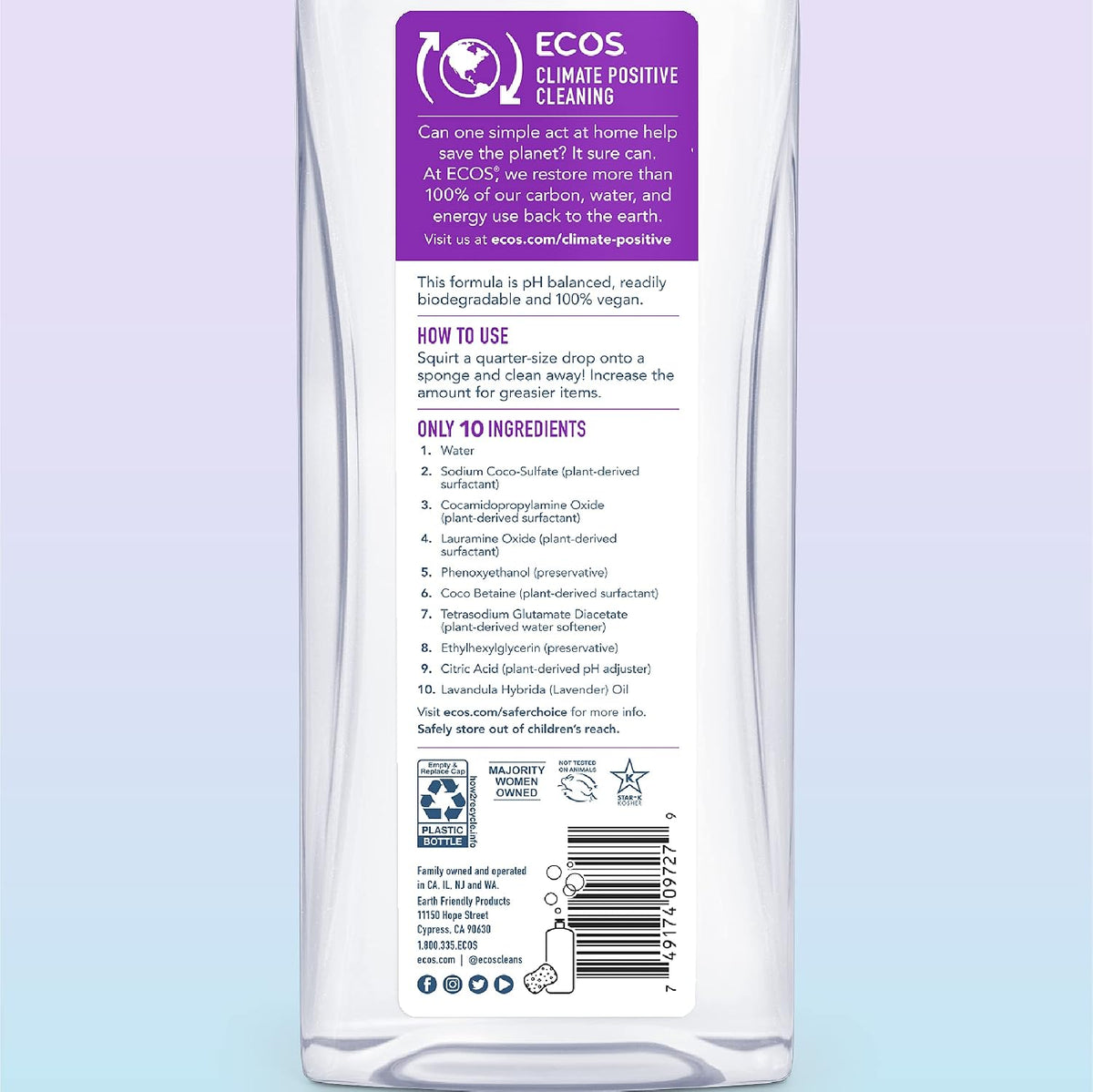 ECOS® Hypoallergenic Dish Soap, Natural Lavender, 25 Fl Oz (Pack of 2)