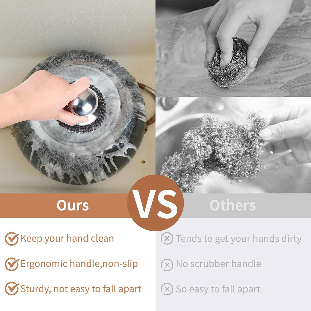 4pcs Steel Wool Scrubber with Replacement Wire Sponge Pads, Steel Scrubber