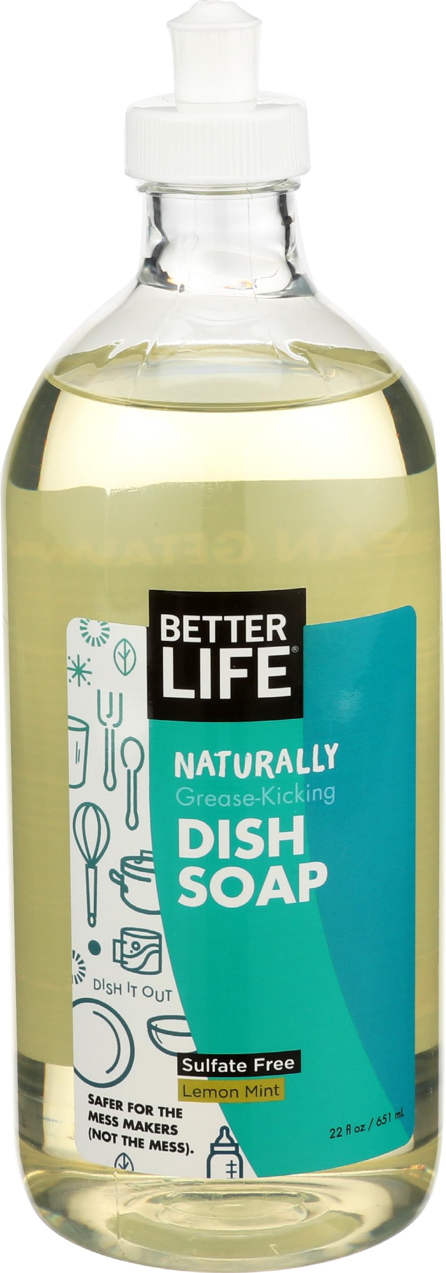 Better Life Dish Soap - Liquid Dishwashing Soap with Vitamin E and Aloe for Home & Kitchen Sink - No Gloves Required Kitchen Soap for Sensitive Skin - 22oz (Pack of 2) Lemon Mint