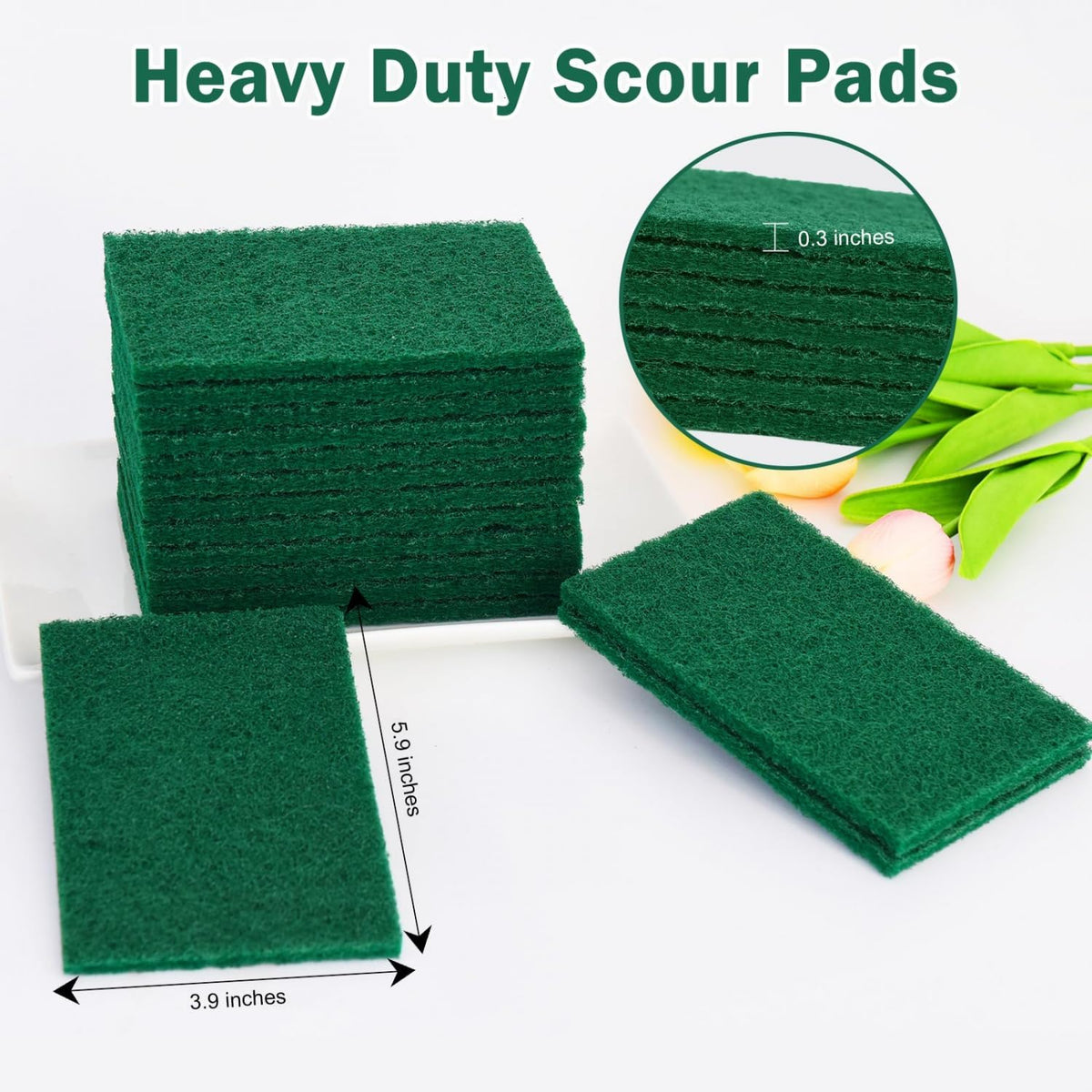 YoleShy 40 Pack Heavy Duty Scouring Pads Green Scrubbing Pads Scrub Pads