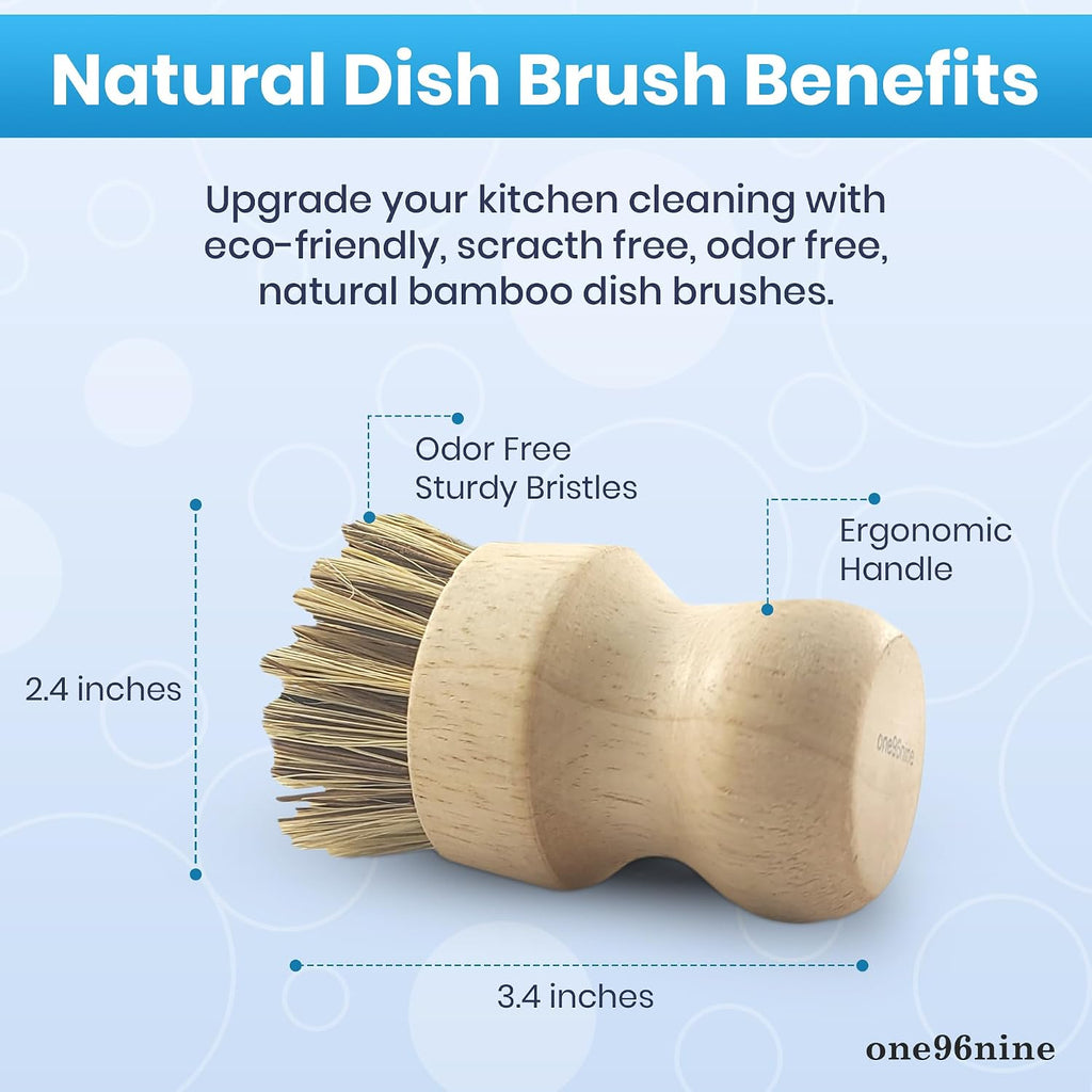 Unscented Dish Soap Liquid Hypoallergenic Cleaning Pack with 1 Natural Sisal Dish Scrub Brush & 2 Unscented Clear Liquid Dishwashing Soap With Biodegradable Formula (3 Items)