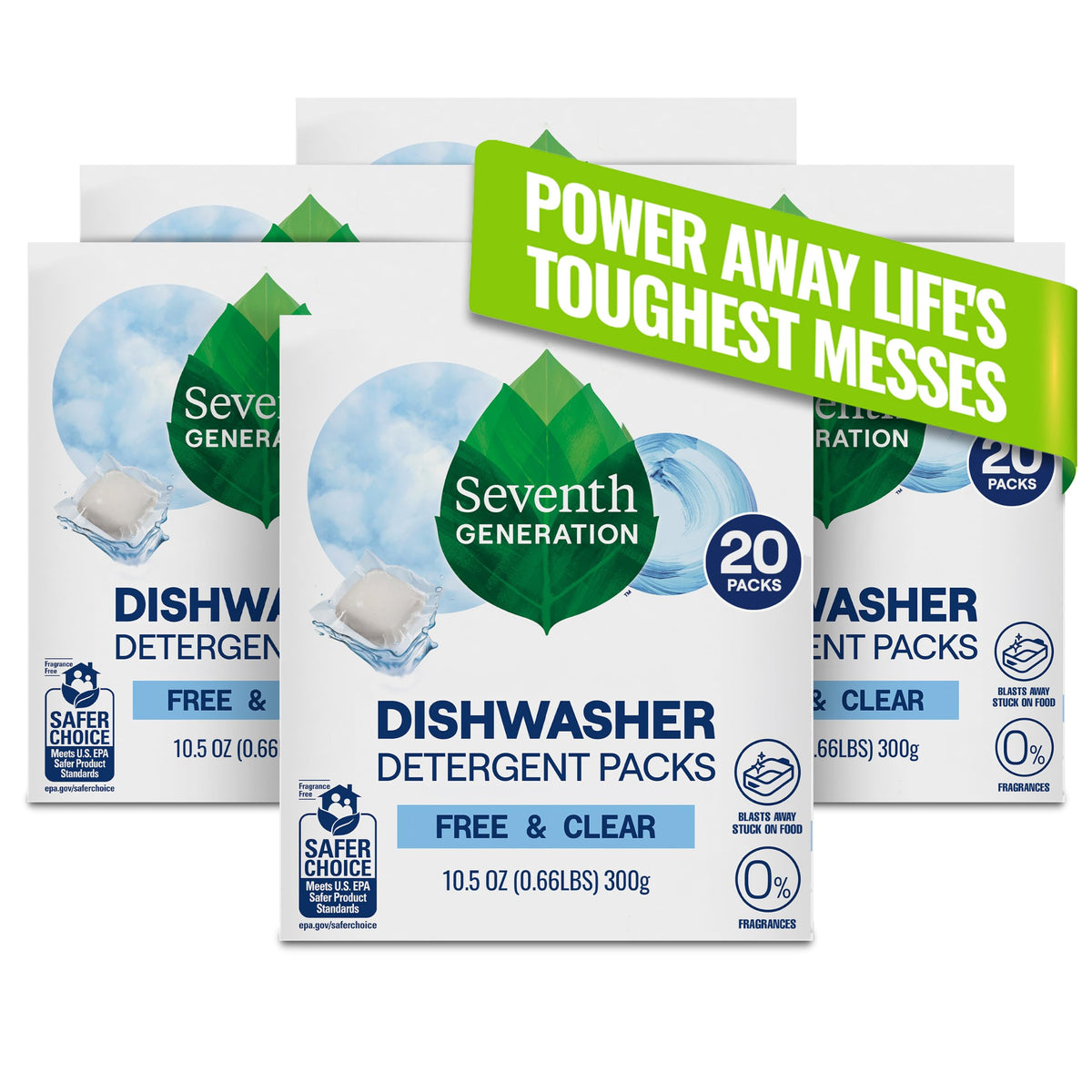 Seventh Generation Free & Clear Dishwasher Detergent Packs, 72 Count