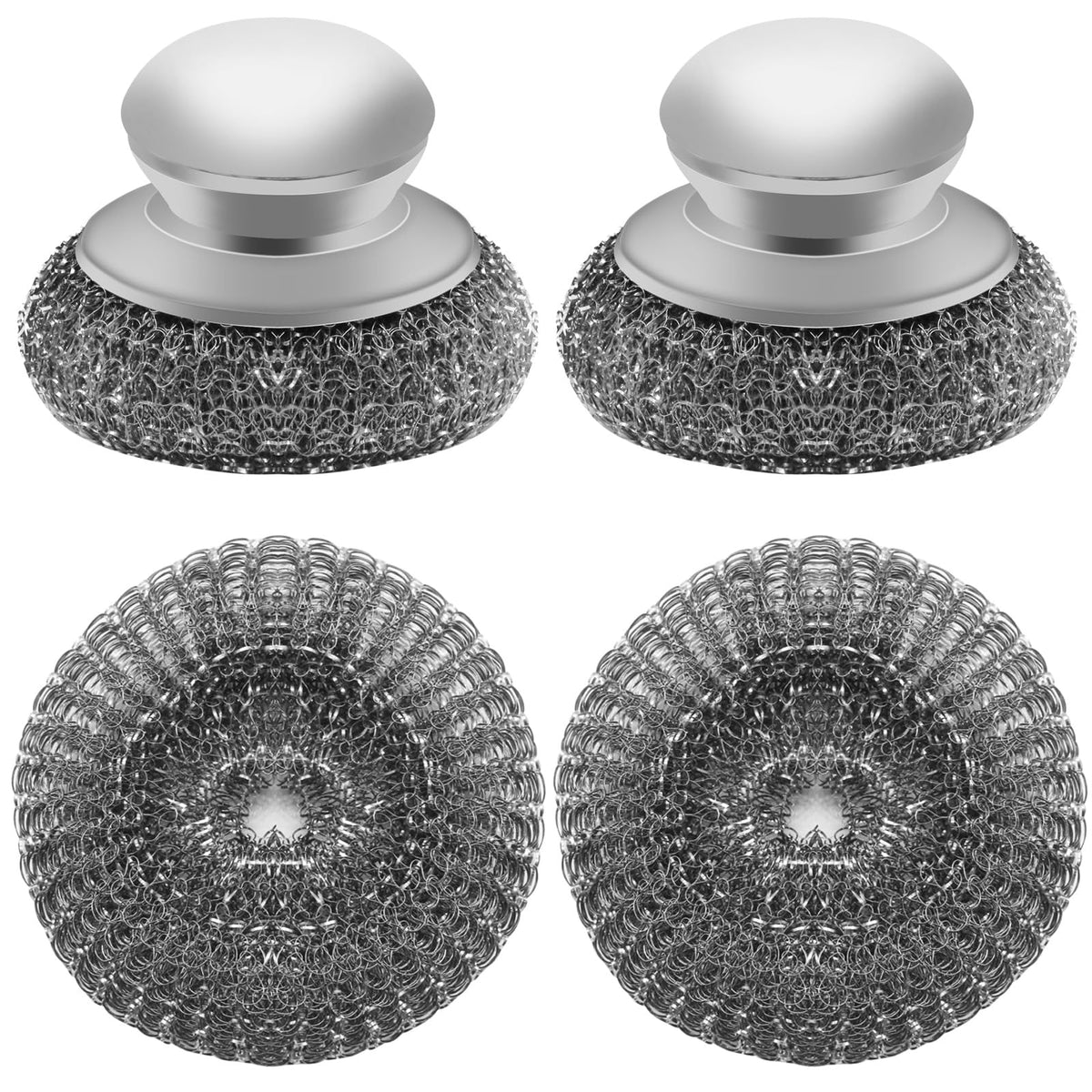 Stainless Steel Wool Scrubber with 2 Replacement Pads - Clean Metal Pans, Pots, Grills & More