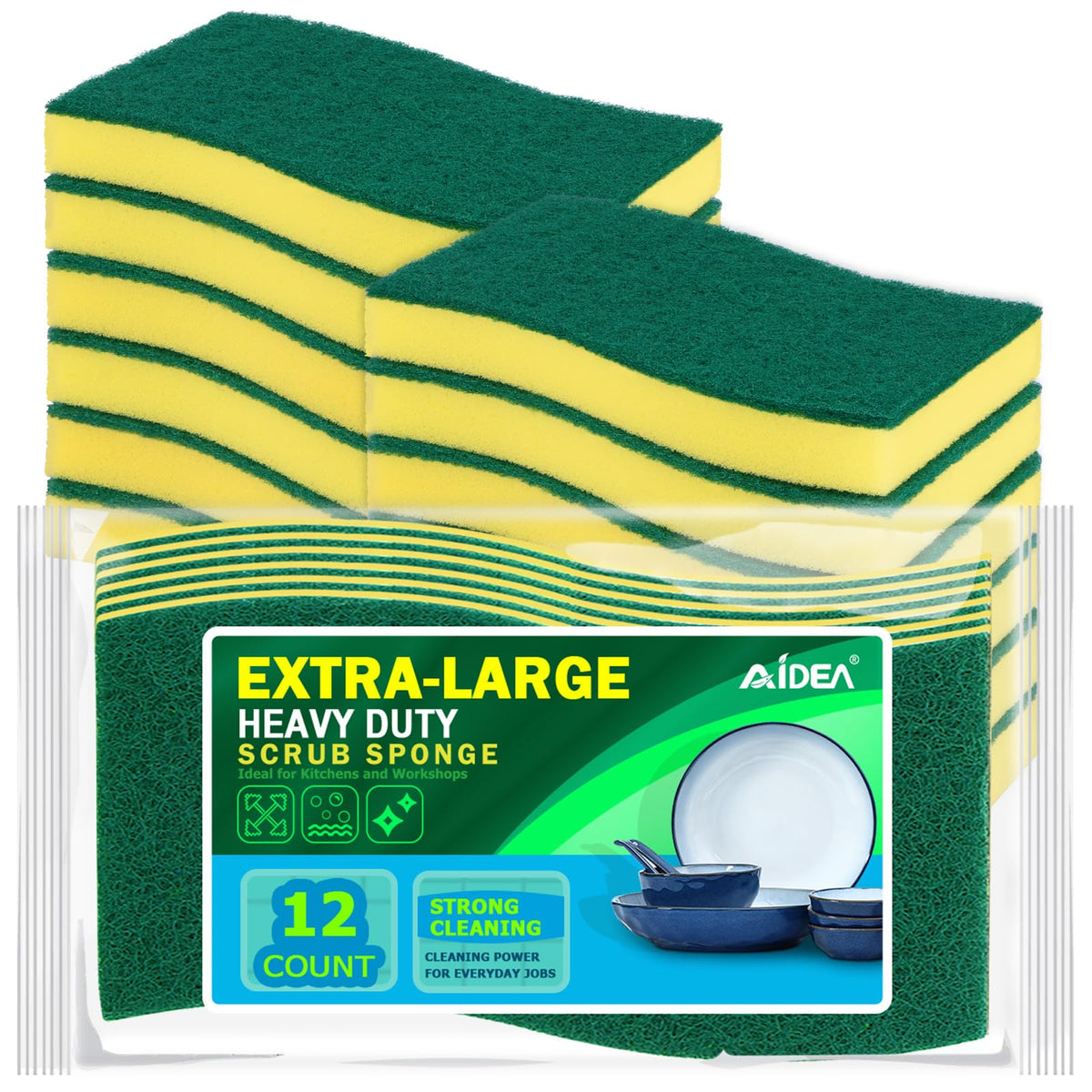 AIDEA Sponges Kitchen, 24 PK Heavy Duty Dish Sponges Kitchen, Scrub Sponges