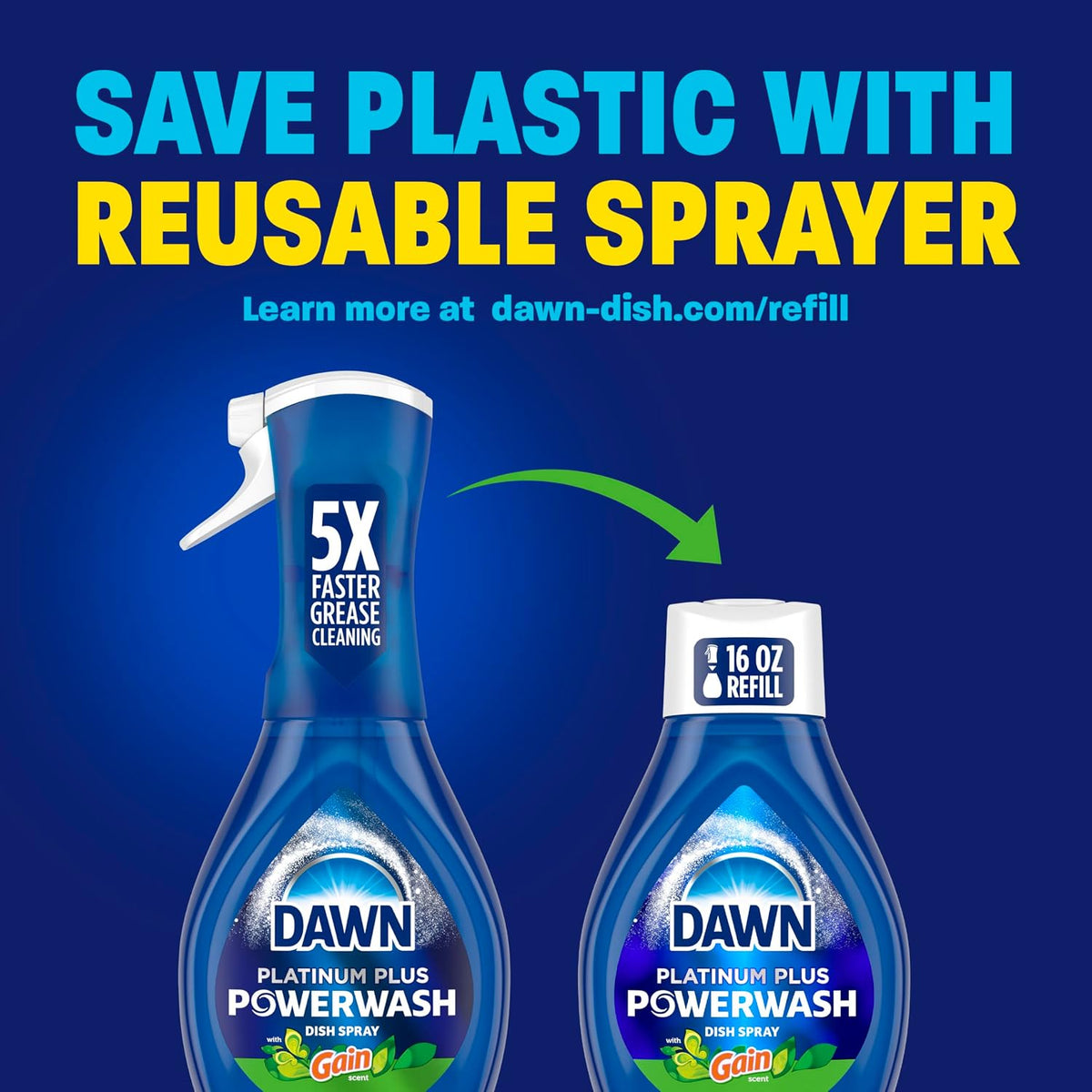 Dawn Powerwash Gain Original Dish Spray, Liquid Dish Soap 2 Refills, 43 Fl Oz