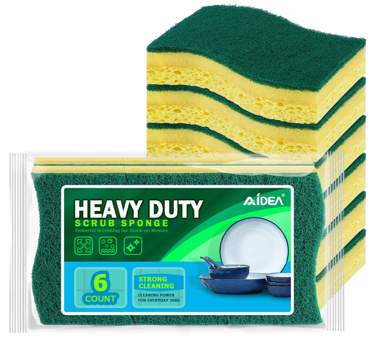 AIDEA Sponges Kitchen, Heavy Duty Scrub Sponge-24Count, Sponges for Dishes
