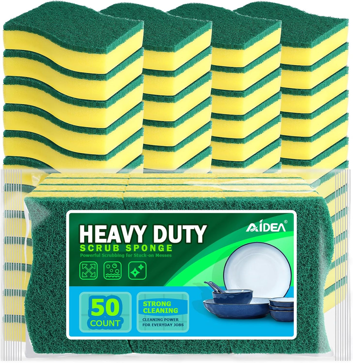 AIDEA Sponges Kitchen, 50 PK Heavy Duty Dish Sponge Kitchen, Scrub Sponges