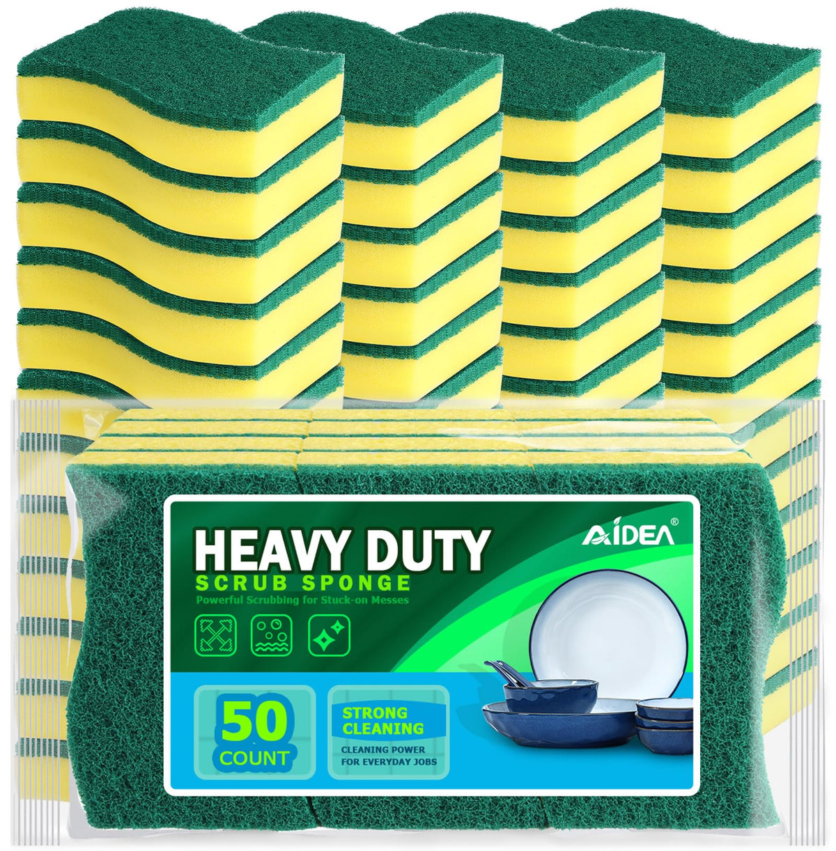 AIDEA Sponges Kitchen, 50 PK Heavy Duty Dish Sponge Kitchen, Scrub Sponges